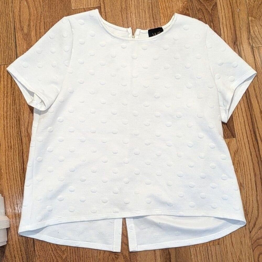 Minimalist Textured Polka Dot Blouse Cream XL W5 Short Sleeve Career Office Top